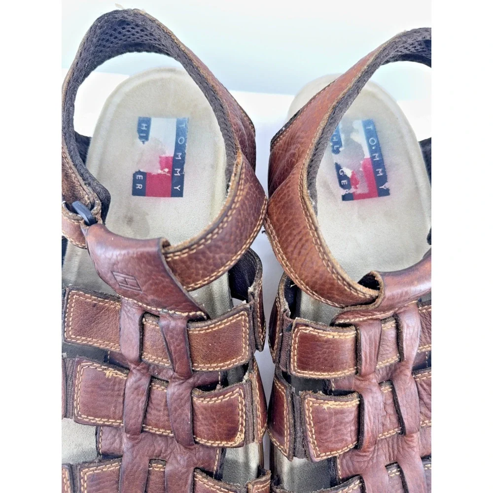 Early 2000s Tommy Hilfiger Brown Leather Fisherman Sandals Adjustable 11.5